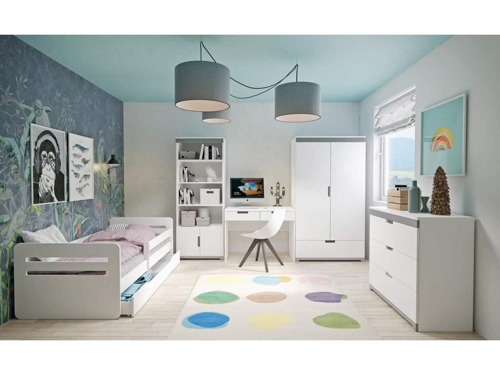 Children's bed with removable safety rail, white and green, Boisona - Foam mattress - 80x140 - Drawers with drawer YIKC75466