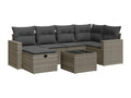 Garden furniture set with cushions, 7 pieces, grey woven resin, FARI34746