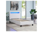 LUCENO SMMW40262 Single LED Bed 90x190 cm with Slatted Base, Comfortable Headboard, White Synthetic Upholstery