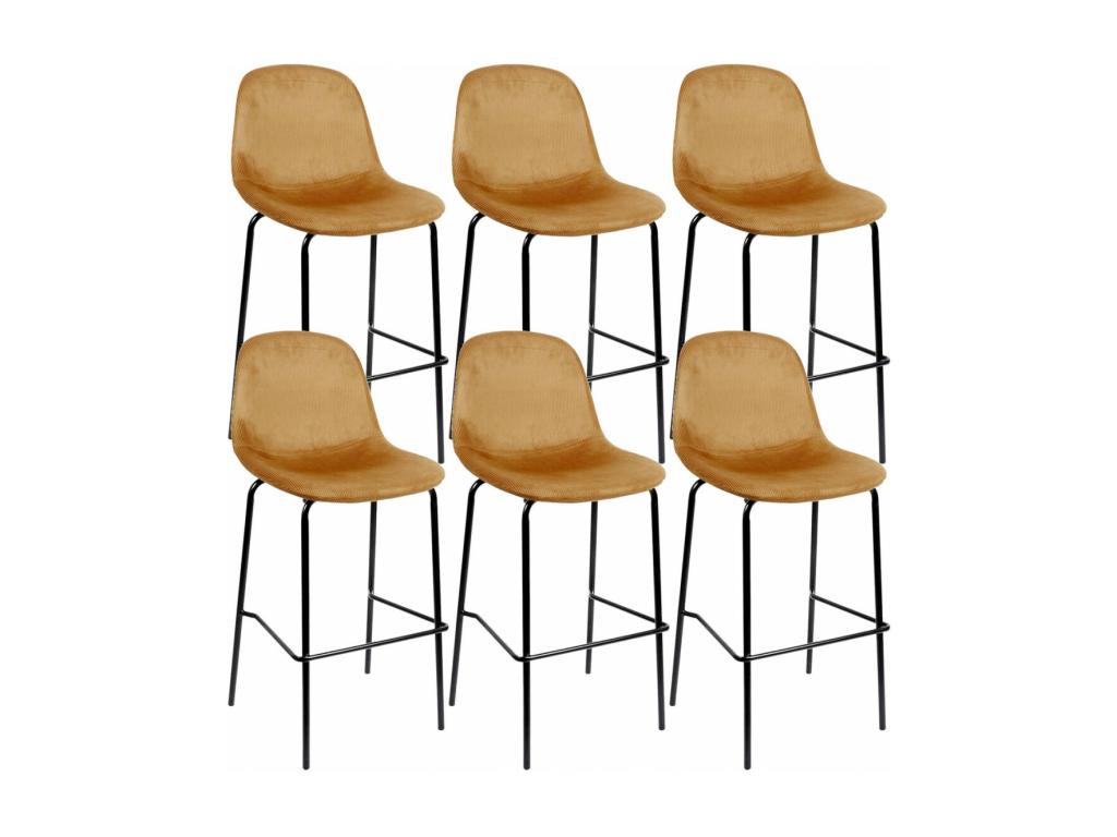 Boisona - Set of 6 Ochre Corduroy Bar Stools VHXX17932