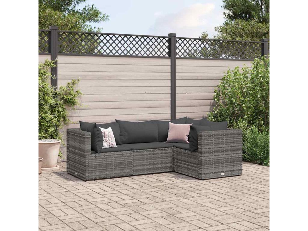 4-piece garden furniture set with cushions, Grey Wicker Resin GOHG51541