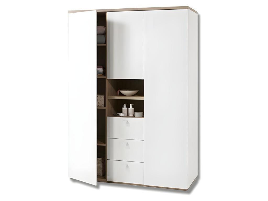 3-door, 3-drawer, 2-niche wardrobe in white lacquered wood finish - Boisona NCOV12904