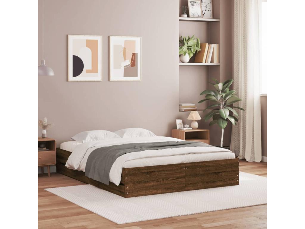 Bed frame and drawers, brown oak, 140x190 cm, engineered wood, MYZG24067