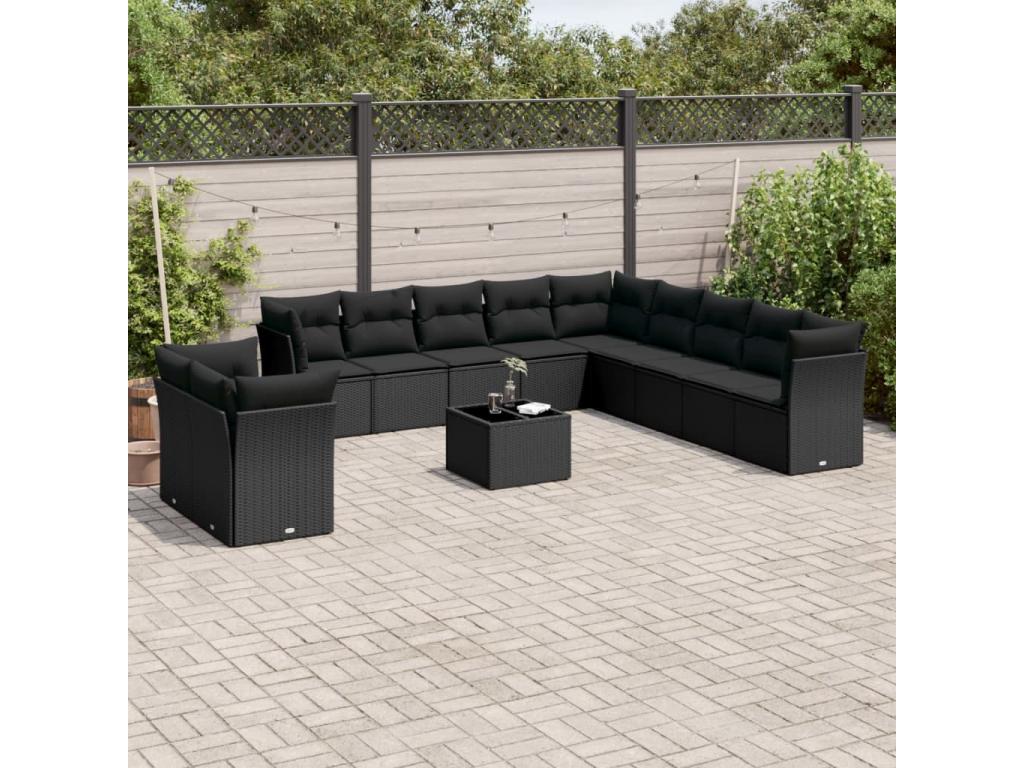 12-piece garden furniture set with cushions, black resin wicker RINS82505