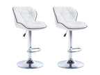 Set of 2 bar stools in faux leather and chrome-plated steel - Adjustable height - White - Boisona CMQB74667