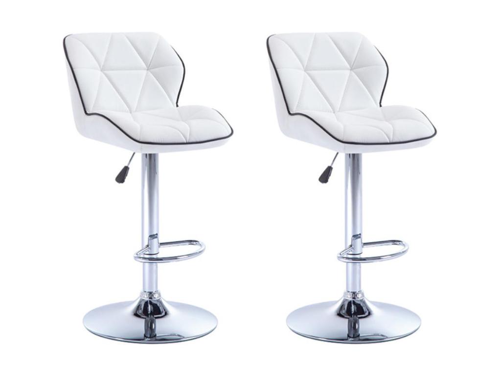 Set of 2 bar stools in faux leather and chrome-plated steel - Adjustable height - White - Boisona CMQB74667