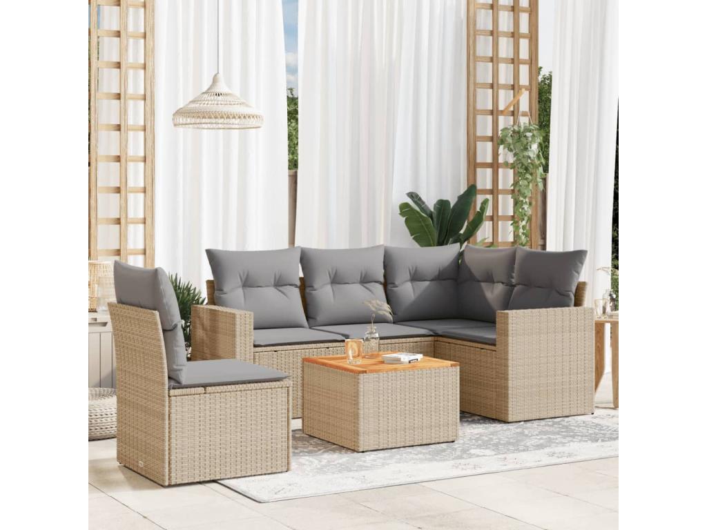 Boisona 6-piece garden furniture set with cushions, beige woven resin KLVI92053
