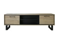TV stand with 2 doors and 2 shelves, light oak/black - Boisona - W 152 x D 45 x H 48 cm XCGQ45125