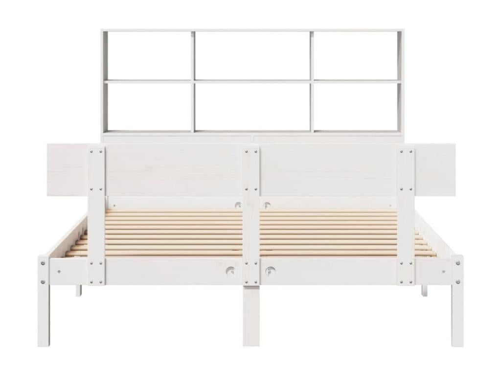 White bookcase bed without mattress, 150x200 cm, solid pine wood, OIEA95522