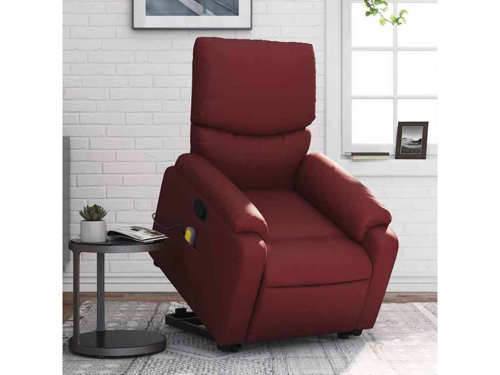 Reclining massage chair, burgundy red faux leather WCPV62494