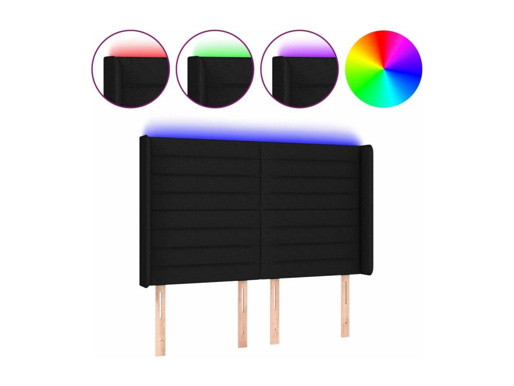 Black LED Headboard 147x16x118/128 cm Fabric JKXR53034