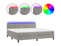 Upholstered bed base with mattress and LED light, light grey, 200x200 cm, velvet, JPWA58368