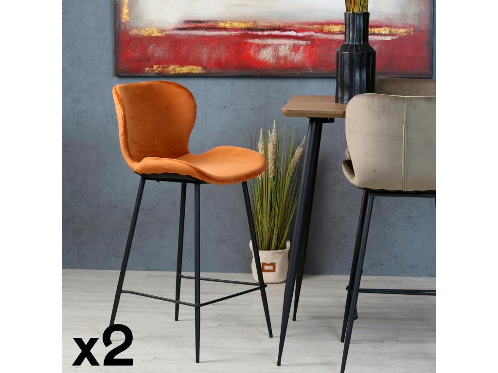 Set of 2 modern brick-colored velvet bar stools Boisona NUYM74277