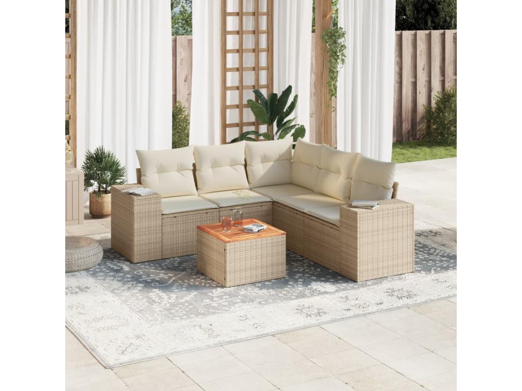 6-piece garden furniture set with cushions, beige woven resin BKGB01582