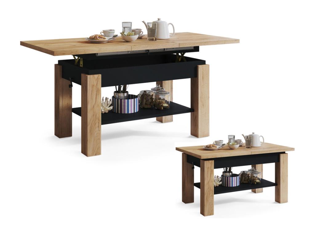Boisona Black Wooden Coffee Table, Lift-Top and Extendable Up to 150 cm, OBTE47454