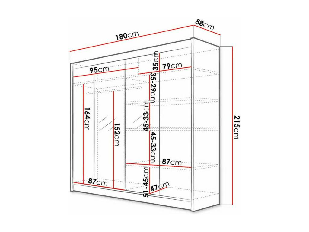 Wardrobe 138 White - Oak 215x180x58cm Sliding Wardrobe Doors VURD64410