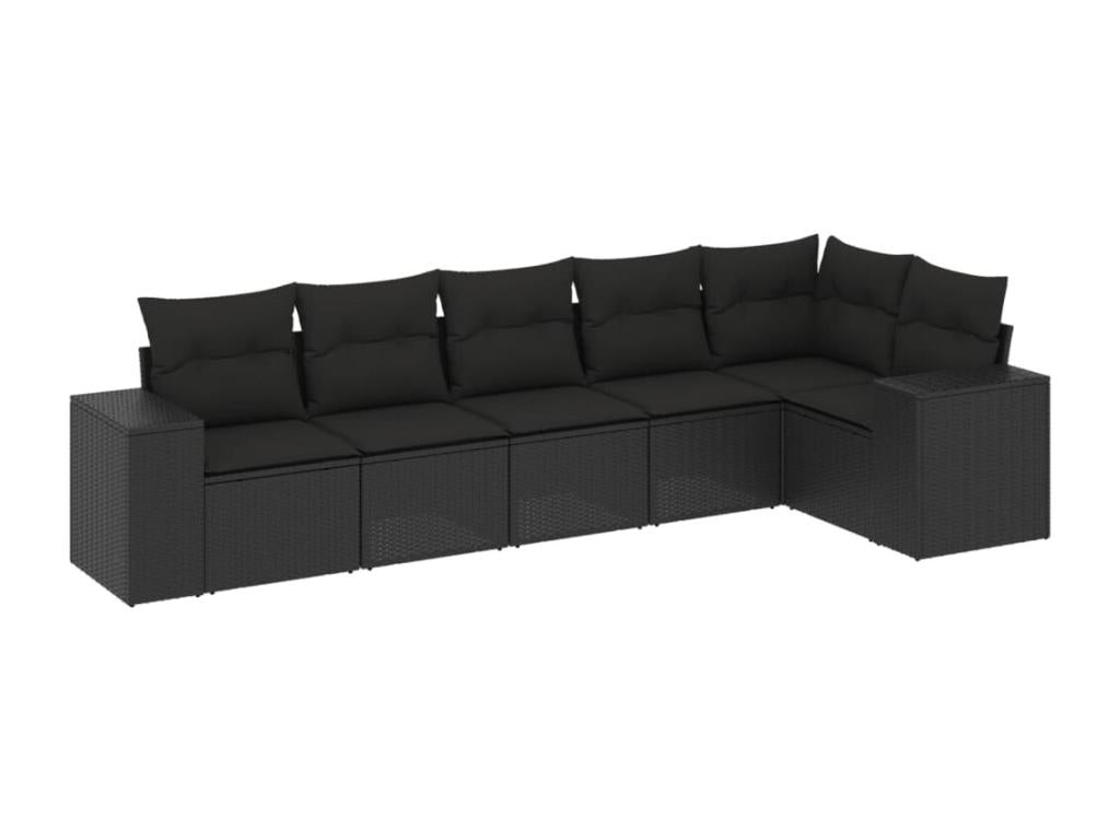6-piece garden furniture set with cushions, black woven resin OPZP74699