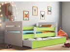 Children's bed with removable safety rail, white and green, Boisona - Foam mattress - 80x140 - Drawers with drawer YIKC75466