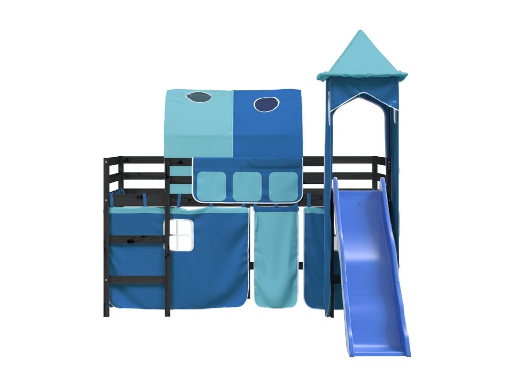 Children's loft bed with tower, mattress not included, blue, 90x190 cm, UPMZ04810