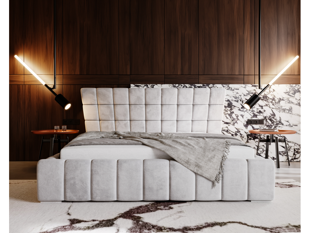 Upholstered bed with storage - 160x200 - double bed - velvet - light grey - Paris CGVU53368