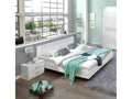 Adult bed with 2 bedside tables, white with white glass trim, Boisona - Dimensions 180x200 cm DESO90915
