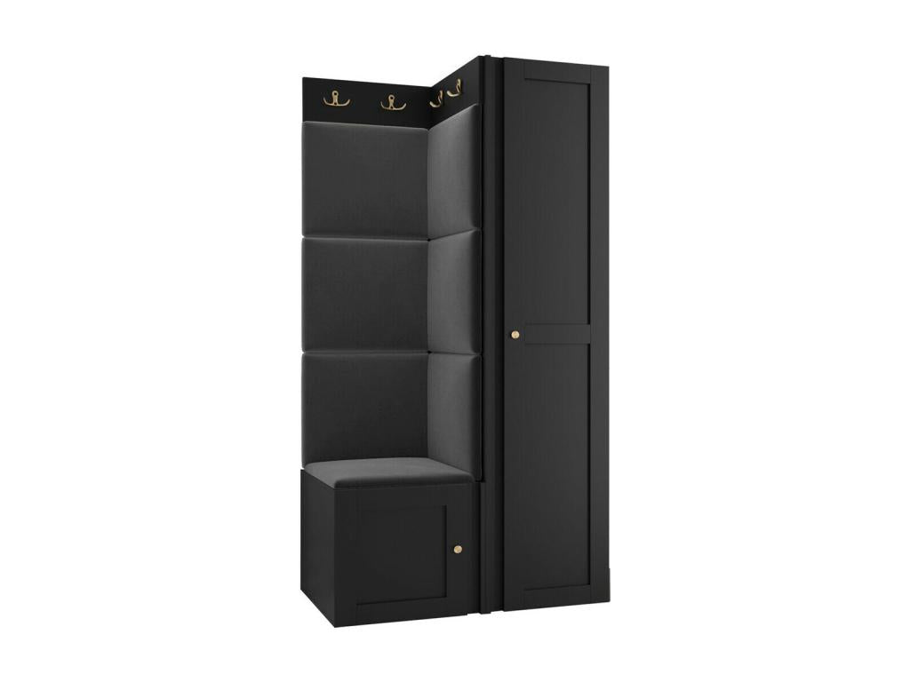 Boisona 381 Hallway Unit 186x82x46cm Black MDF - Laminate - Upholstery NNPU11198