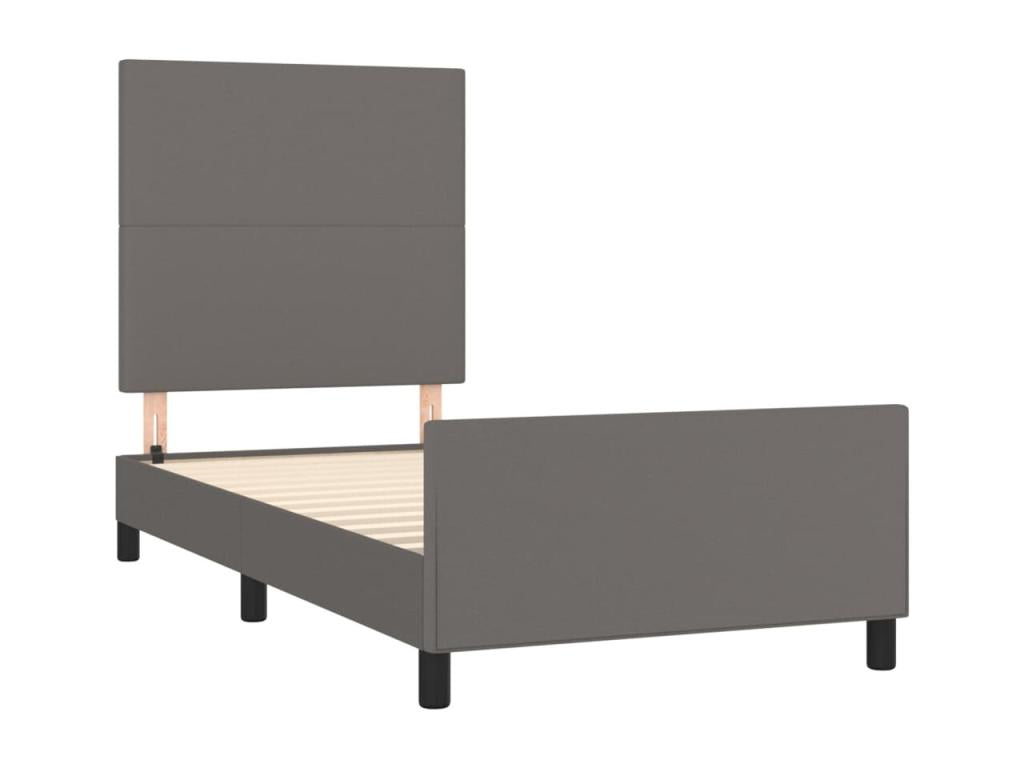Bed frame with headboard, Grey, 90x200 cm, Faux Leather, TQWB31575