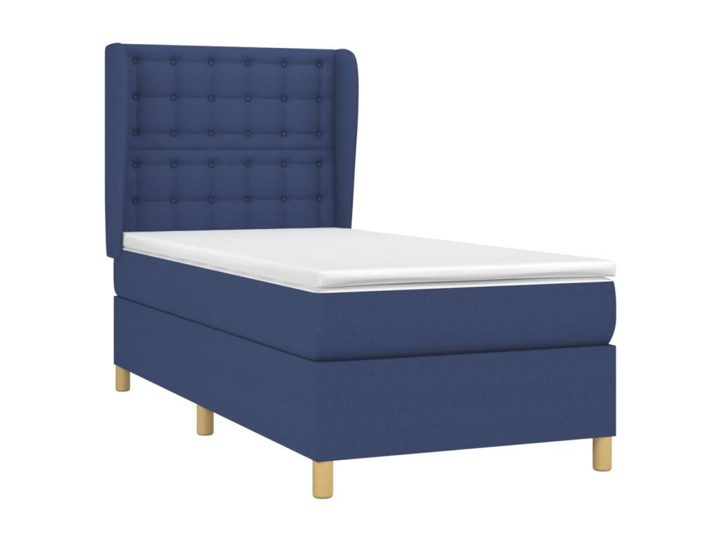 Upholstered bed base with mattress, blue, 80x200 cm, fabric, IWKP58782