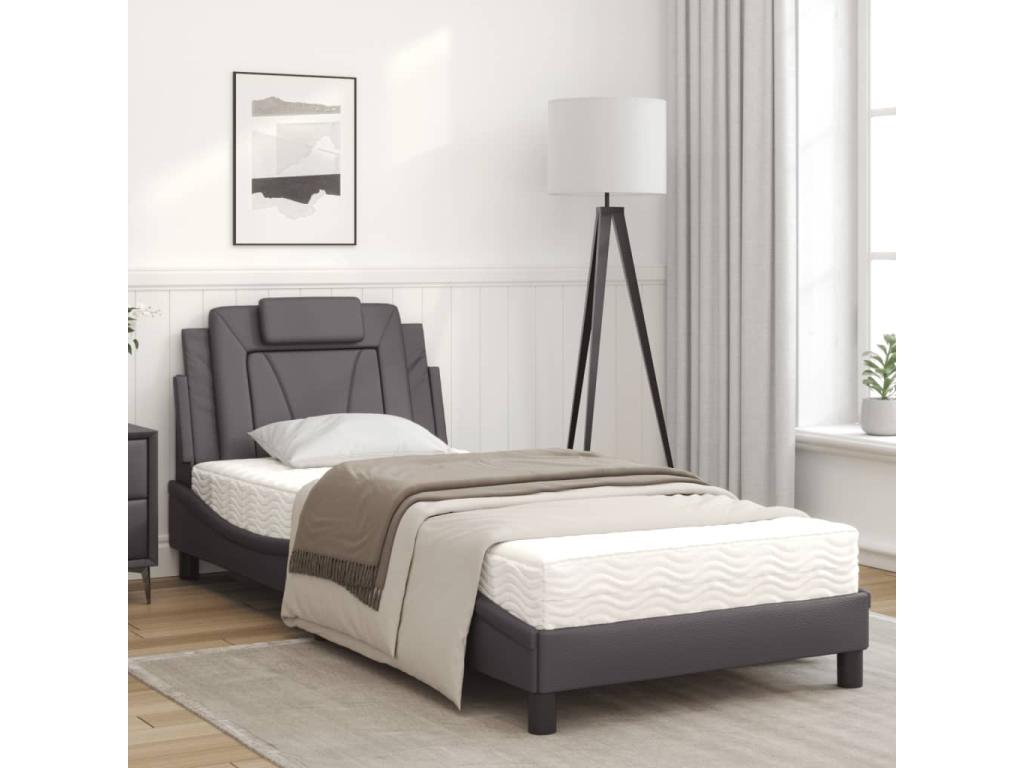 Bed with grey 90x200 faux leather mattress NDPI33918