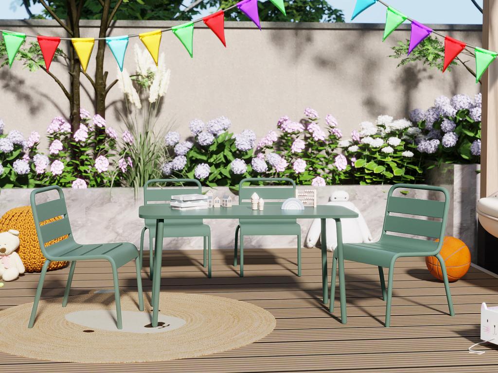Children's metal garden table, 80 cm long - Almond green - Boisona LFHJ48911
