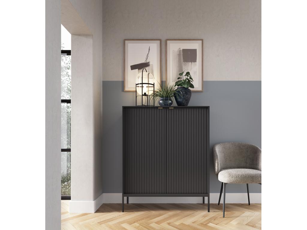 Boisona K104 Chest of Drawers, Sideboard with 2 Doors, Matte Black WJPJ45743
