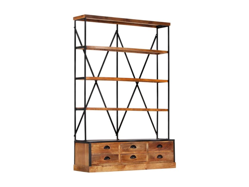 4-shelf bookcase with 6 drawers, 122x36x181 cm, Mango wood, JAMF83703