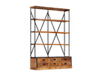 4-shelf bookcase with 6 drawers, 122x36x181 cm, Mango wood, JAMF83703