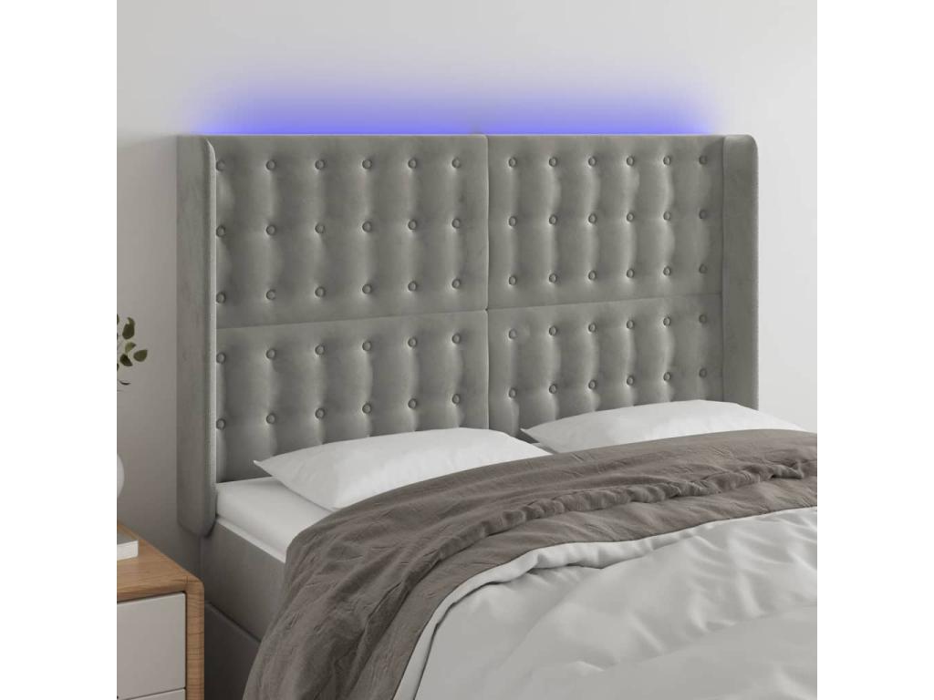 Light Grey LED Headboard 147x16x118/128 cm Velvet FBHZ67089