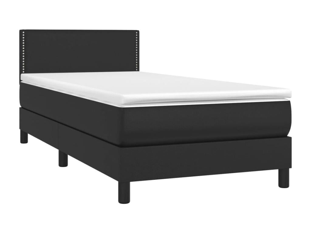 Upholstered bed base with mattress, black, 90x200 cm, faux leather, YXLJ95026