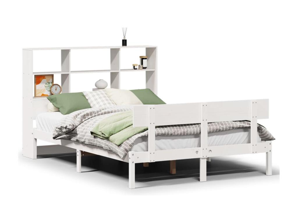 White bookcase bed without mattress, 150x200 cm, solid pine wood, OIEA95522
