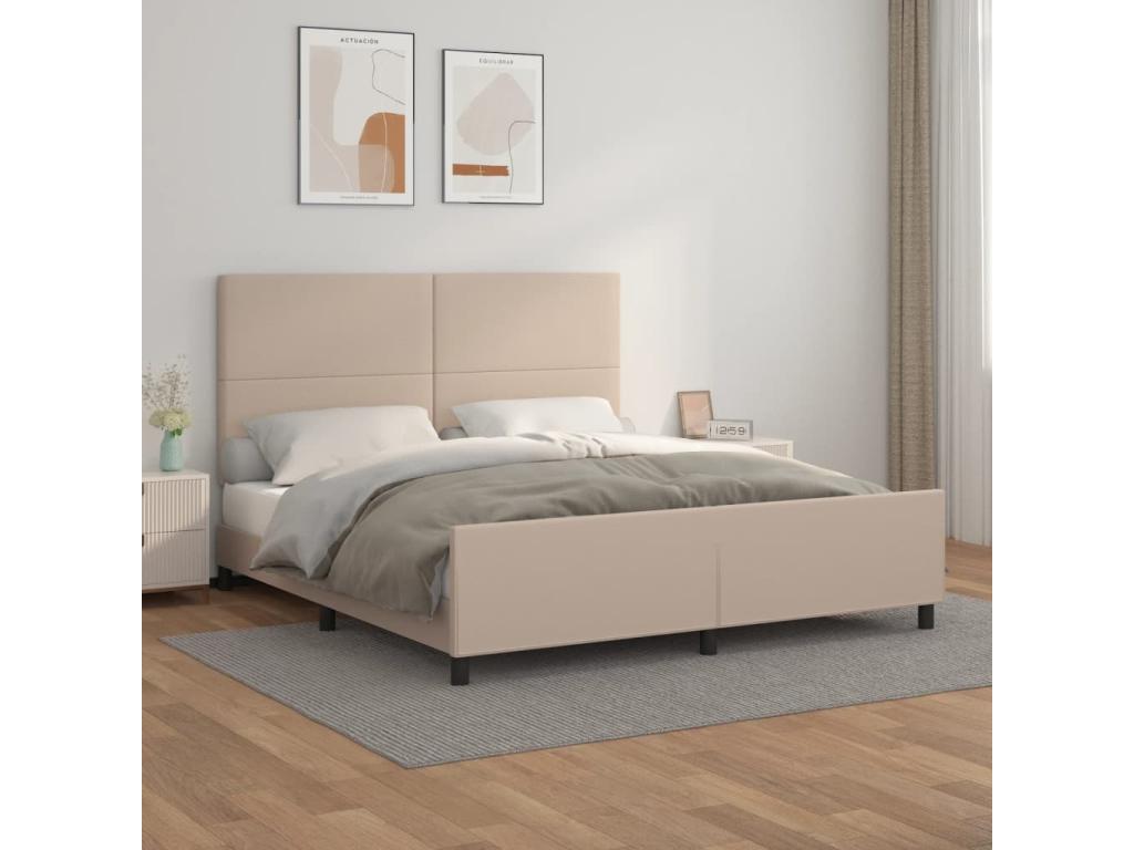 Cappuccino bed frame with headboard, 160x200 cm, faux leather, FEEC00945