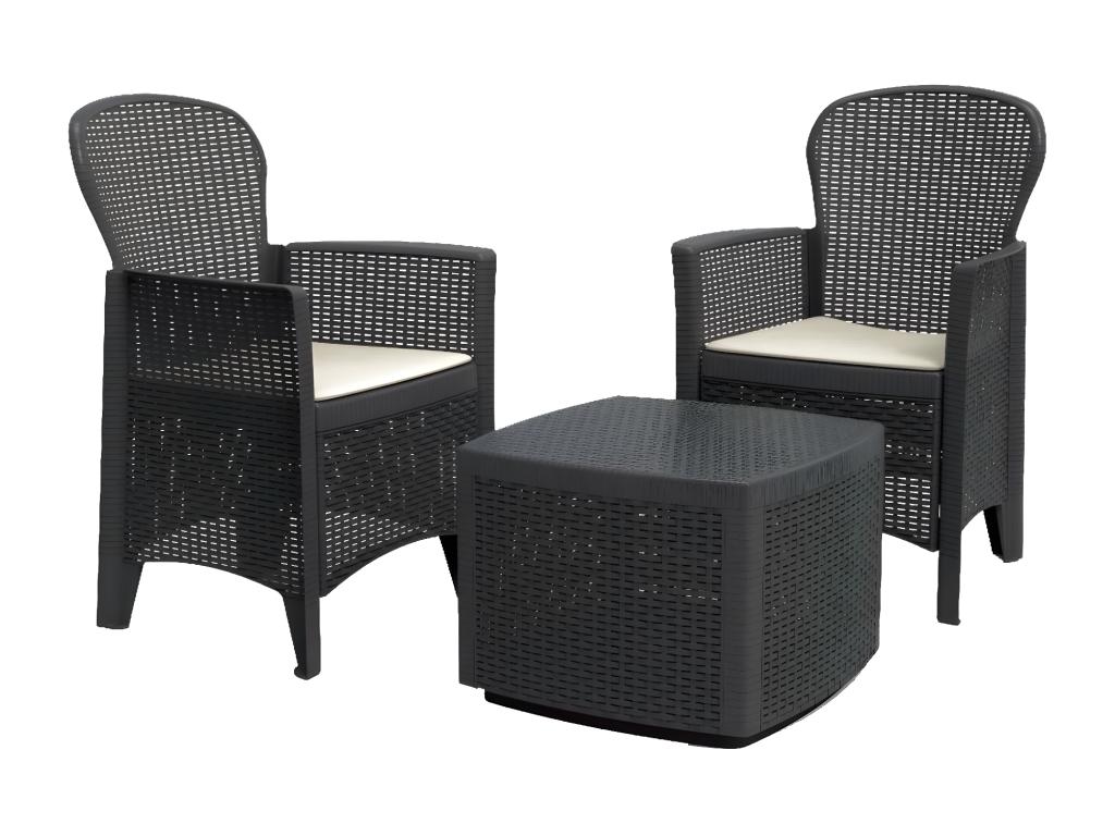 Boisona Outdoor Lounge Set, Garden Furniture Set consisting of 2 armchairs and 1 container table, Rattan effect lounge set, Made in Italy, Anthracite XHWF97350