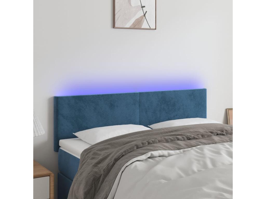 Dark Blue LED Headboard 144x5x78/88 cm Velvet EQMH55365