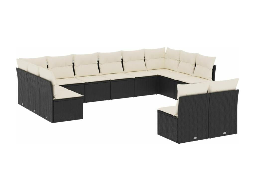 12-piece garden furniture set with cushions, black woven resin ZGHY37667