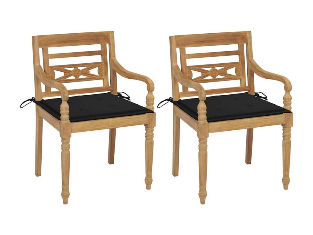 Boisona chairs, set of 2, with black cushions, solid teak wood SFEV84048