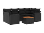 7-piece garden furniture set with cushions, black woven resin SYTB83197