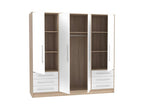 207cm 4-door wardrobe in white with light oak finish - Boisona AIYC35207