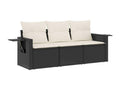 3-piece garden furniture set with cushions, black woven resin HMED70713