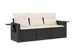 3-piece garden furniture set with cushions, black woven resin HMED70713