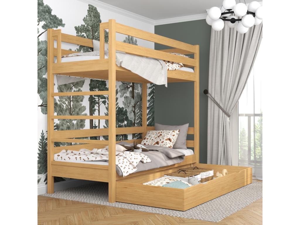 Wooden bunk bed - with drawer N03 Natural Pine 120x200 RPVC40402