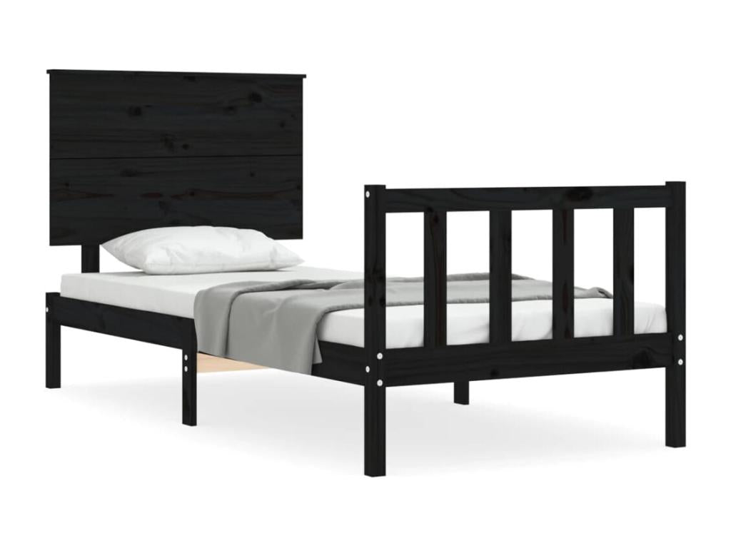Bed frame with simple black headboard, solid wood MQKC37448