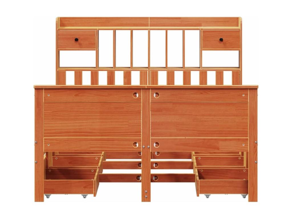 Bookcase bed without brown wax mattress 140x190 cm solid pine QANP76272