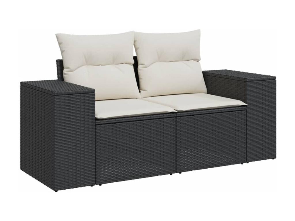 11-piece garden furniture set with cushions, black woven resin IOKX05495