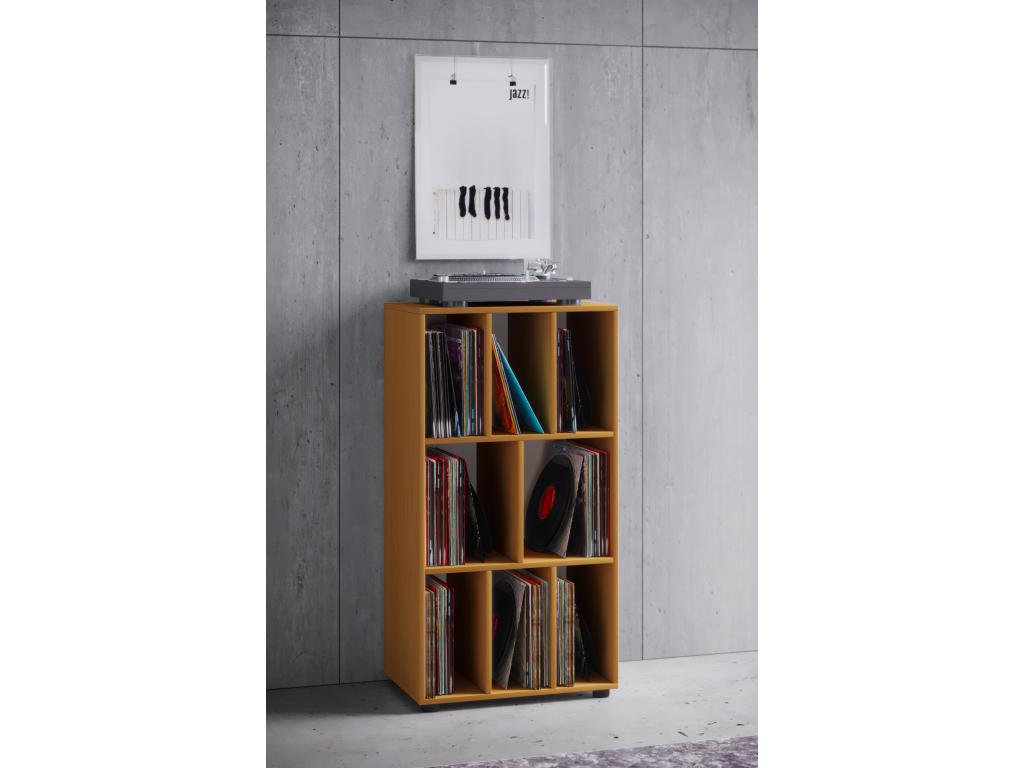 Boisona Retro Vinyl Record Shelf with 8 Storage Compartments, Beech Effect. MFLZ89462